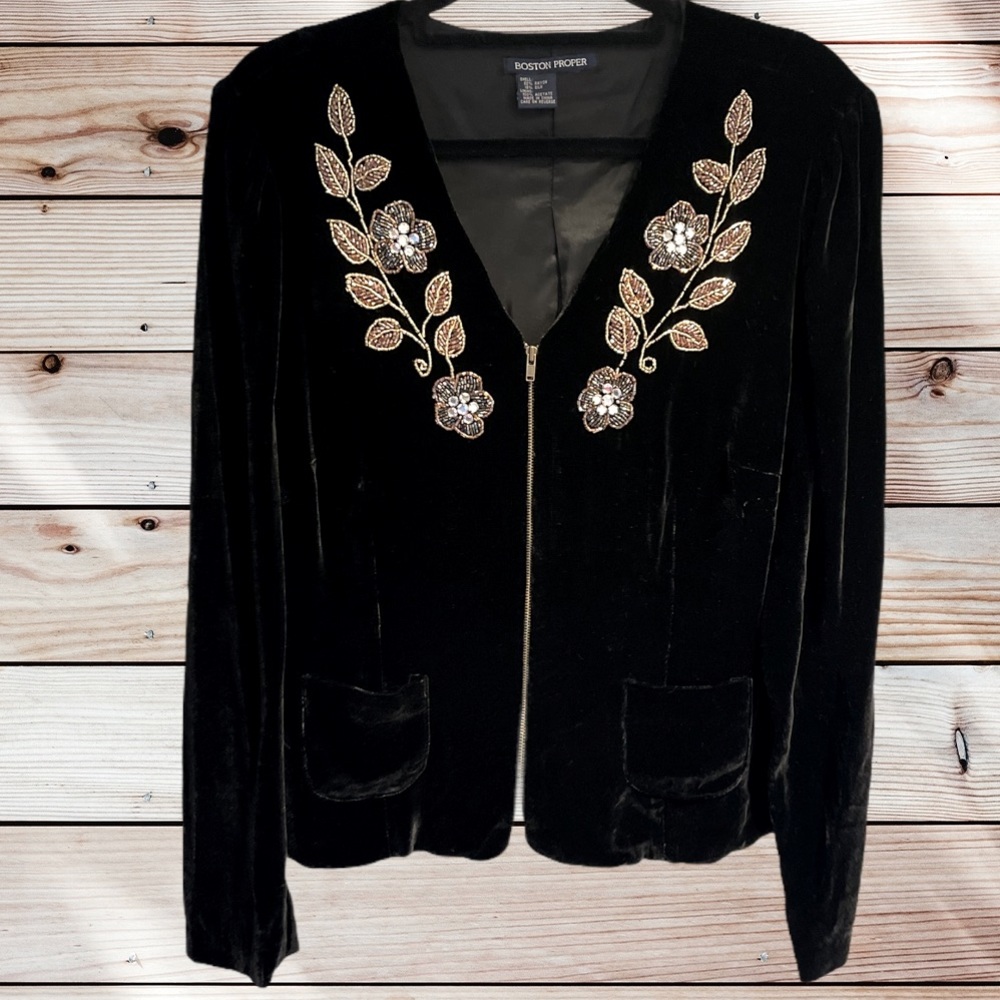 Boston Proper - Velour beaded Jacket / Blazer